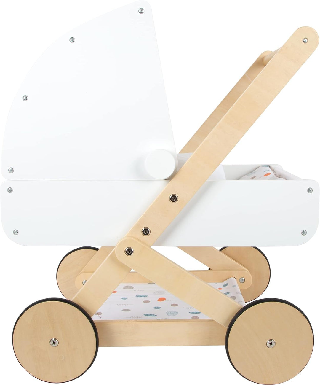 small foot Puppenwagen Little Button aus Holz, multifunktionaler und hochwertiger Puppenkinderwagen,
