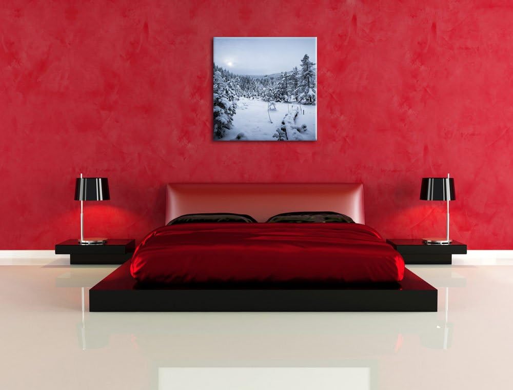 Pixxprint Winterlandschaft vereister See/Format: 70x70cm / Leinwandbild fertig bespannt Wandbild Kun