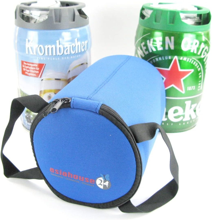 Bierfasskühler 5L aus 5-6mm dickem bestem Neopren mit Tragegriff und Reissverschluss (Blau), Blau