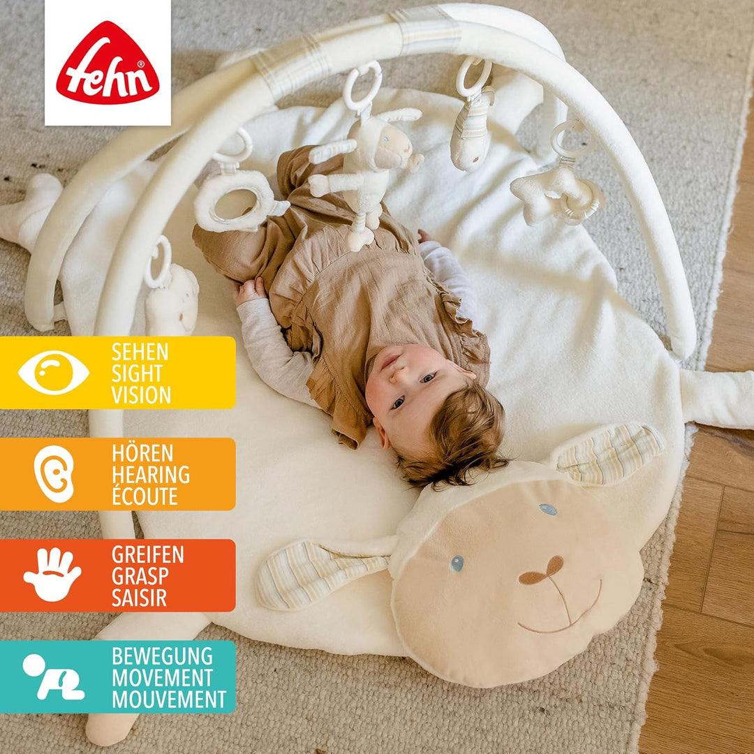 Fehn 154580 3-D-Activity-Decke Schaf / Spielbogen mit 5 abnehmbaren Spielzeugen für Babys Spiel & Sp
