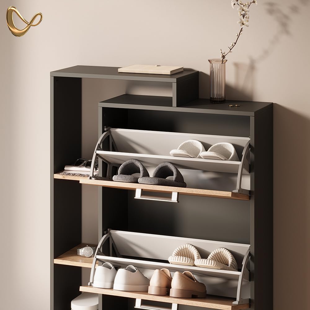 Livinity Schuhkipper Ortello, Goldkraft Eiche/Anthrazit, 80 x 128.3 cm mit 3 Fächern Goldkraft Oak/A