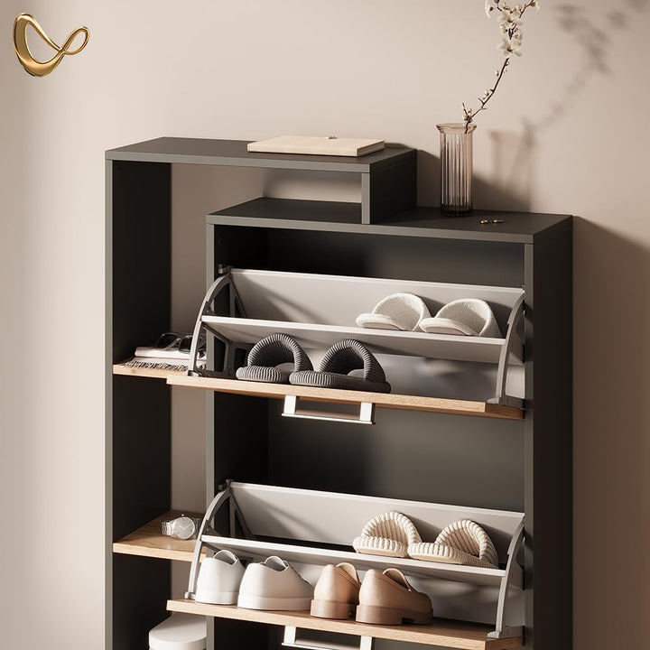 Livinity Schuhkipper Ortello, Goldkraft Eiche/Anthrazit, 80 x 128.3 cm mit 3 Fächern Goldkraft Oak/A