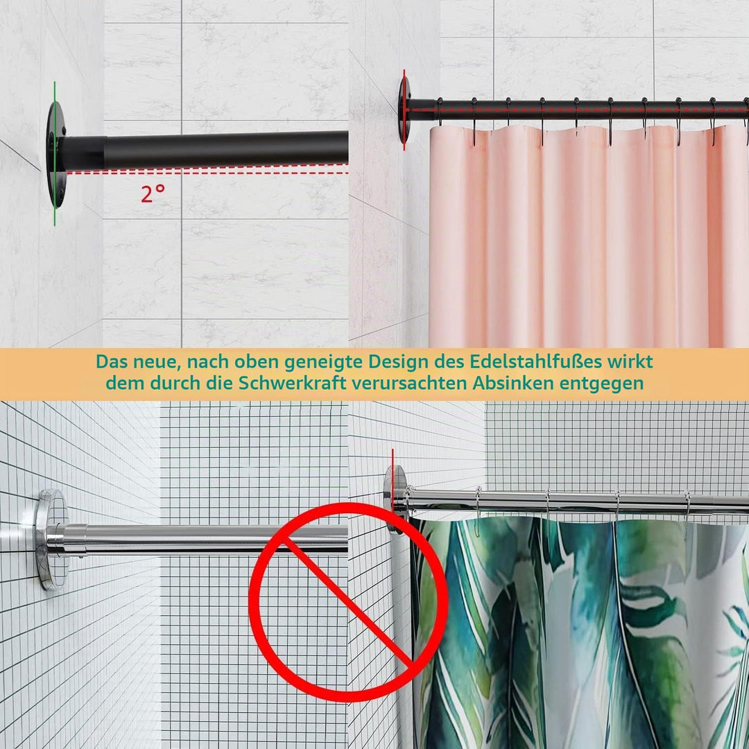 SIKAIQI Dehnbare 304 Edelstahl L-förmige Badezimmer Badewanne Dusche Vorhang Stange Rack (Schwarz, 7