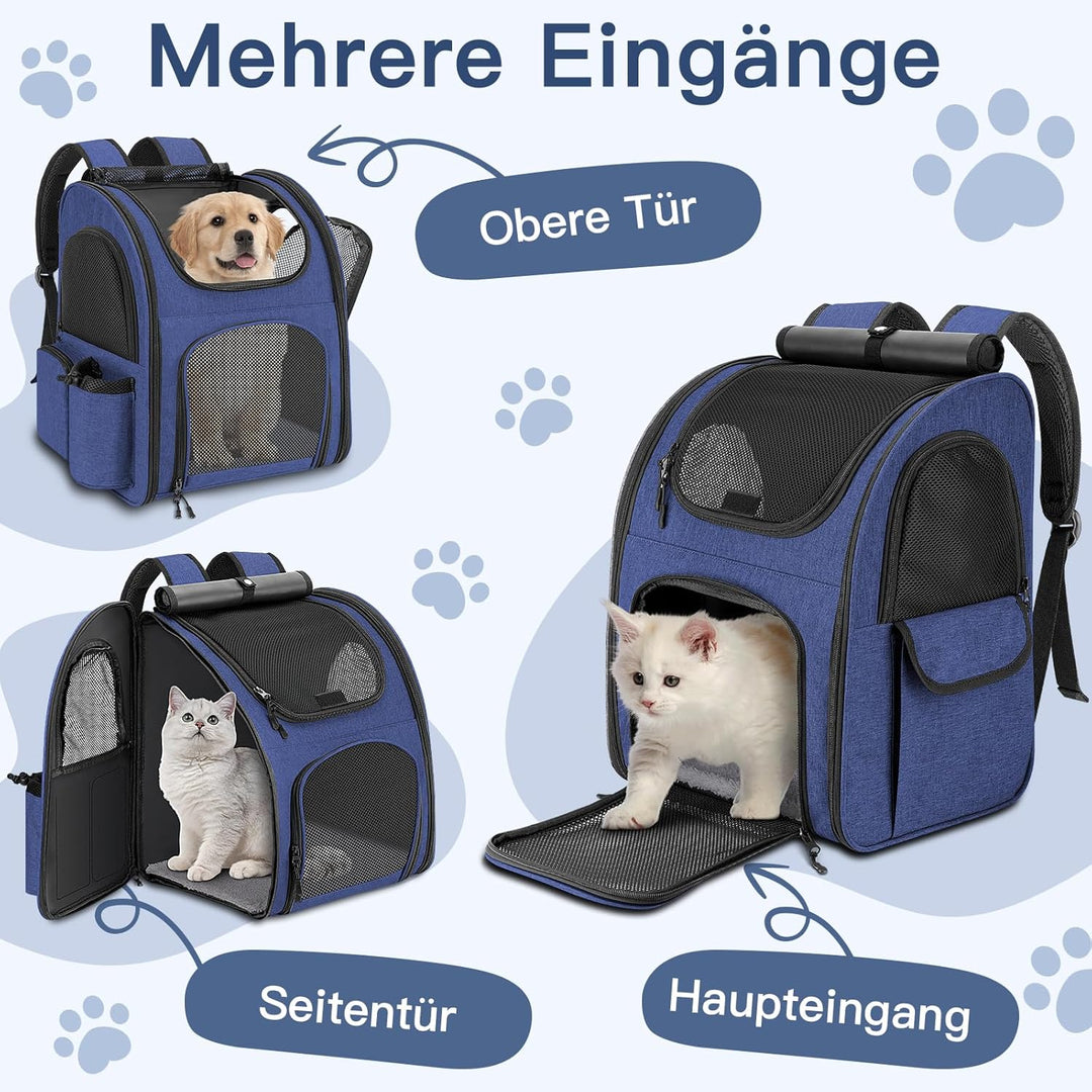 Hunderucksack bis 10kg, Haustier Rucksack mit Netzfenster, Faltbare Katzenrucksack Hunde Rucksack, A
