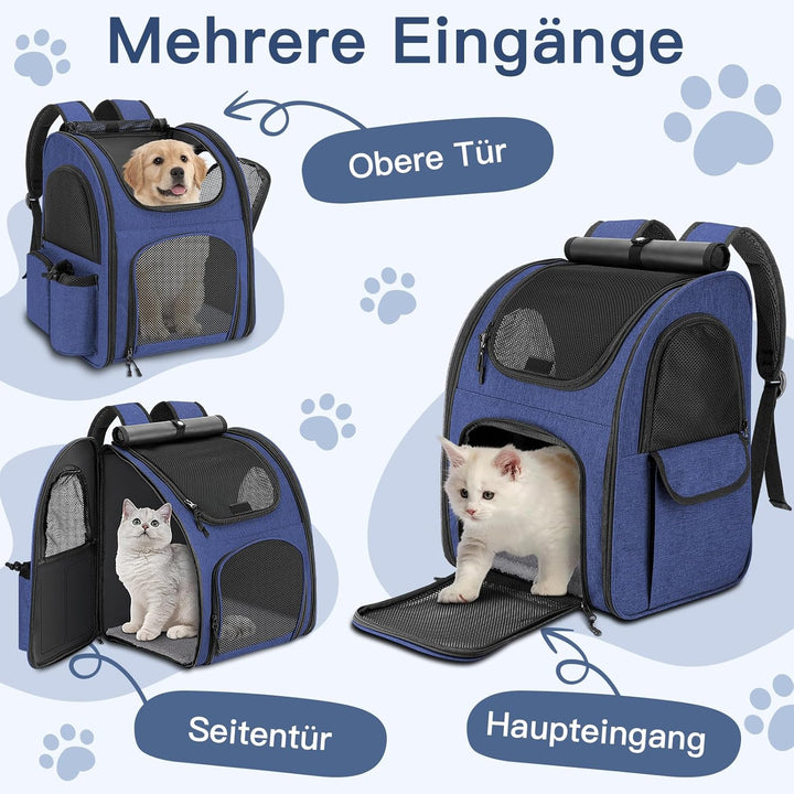 Hunderucksack bis 10kg, Haustier Rucksack mit Netzfenster, Faltbare Katzenrucksack Hunde Rucksack, A