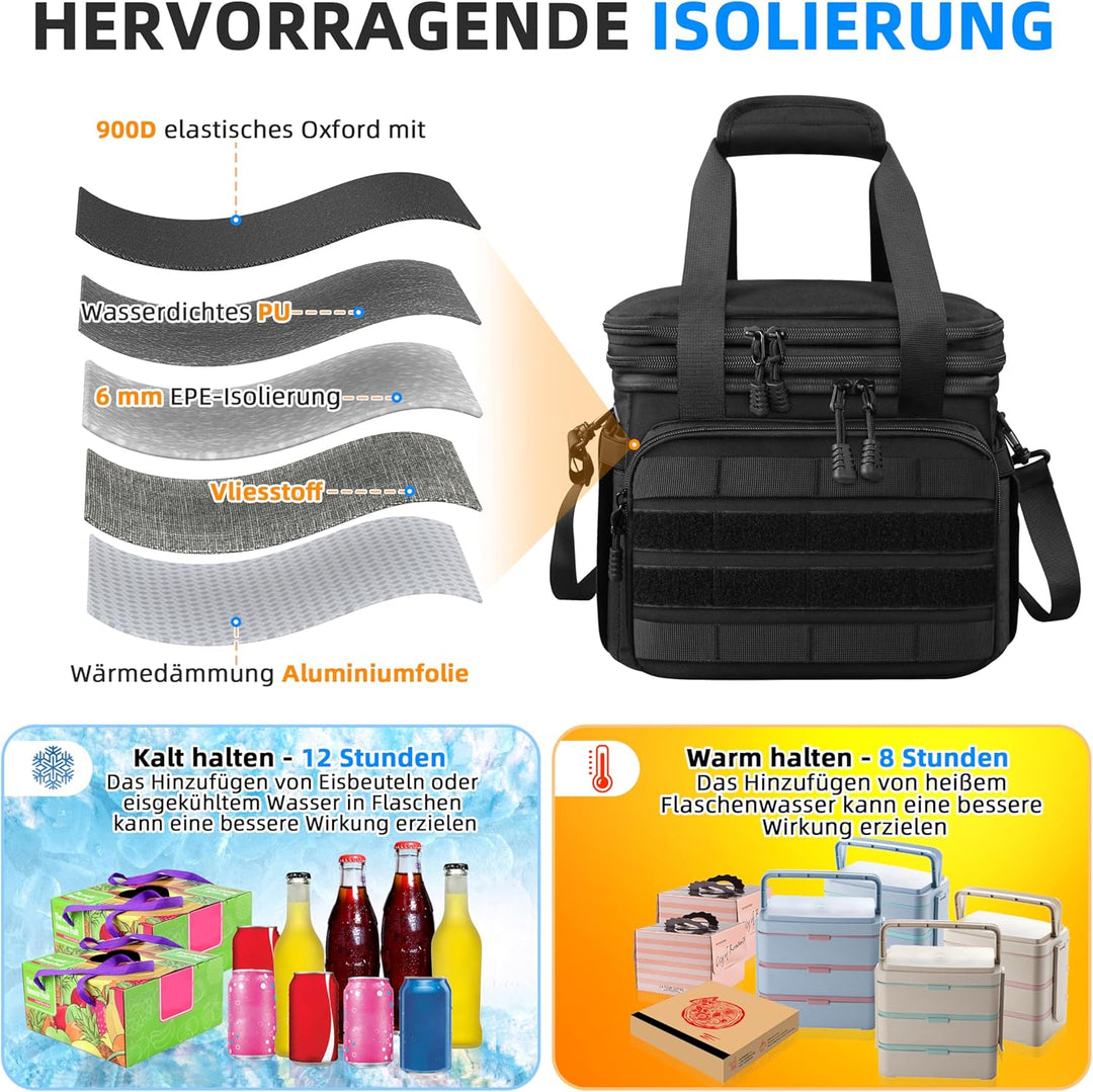 Kühltasche Faltbar Lunch Tasche Weich kühlbox für Herren Baustelle, Gross 15l 18l Erweiterbar 2-Deck