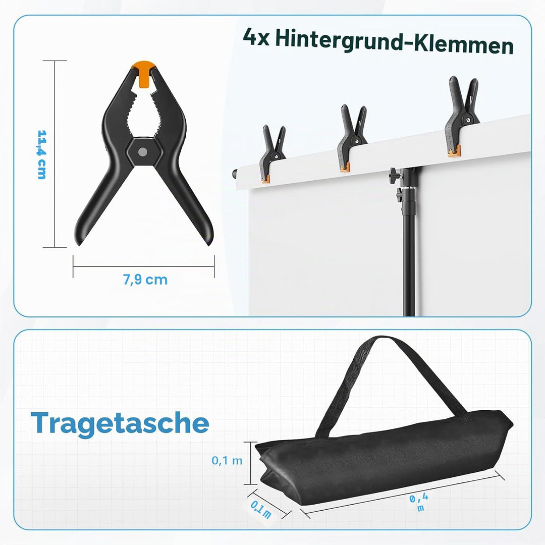 EMART T Form Hintergrund Ständer Hintergrundsystem, 1,5x2,5m Hintergrundständer mit 4 Federclips, Tr