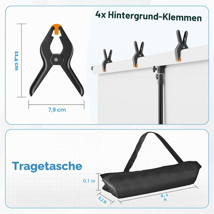 EMART T Form Hintergrund Ständer Hintergrundsystem, 1,5x2,5m Hintergrundständer mit 4 Federclips, Tr