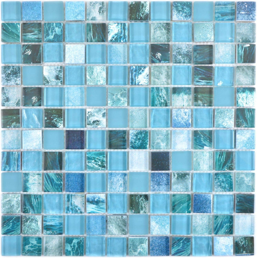 Mosaik Fliese Glasmosaik Quadrat Crystal mix greenblue/ocean für WAND KÜCHE Wandverblender Fliesensp