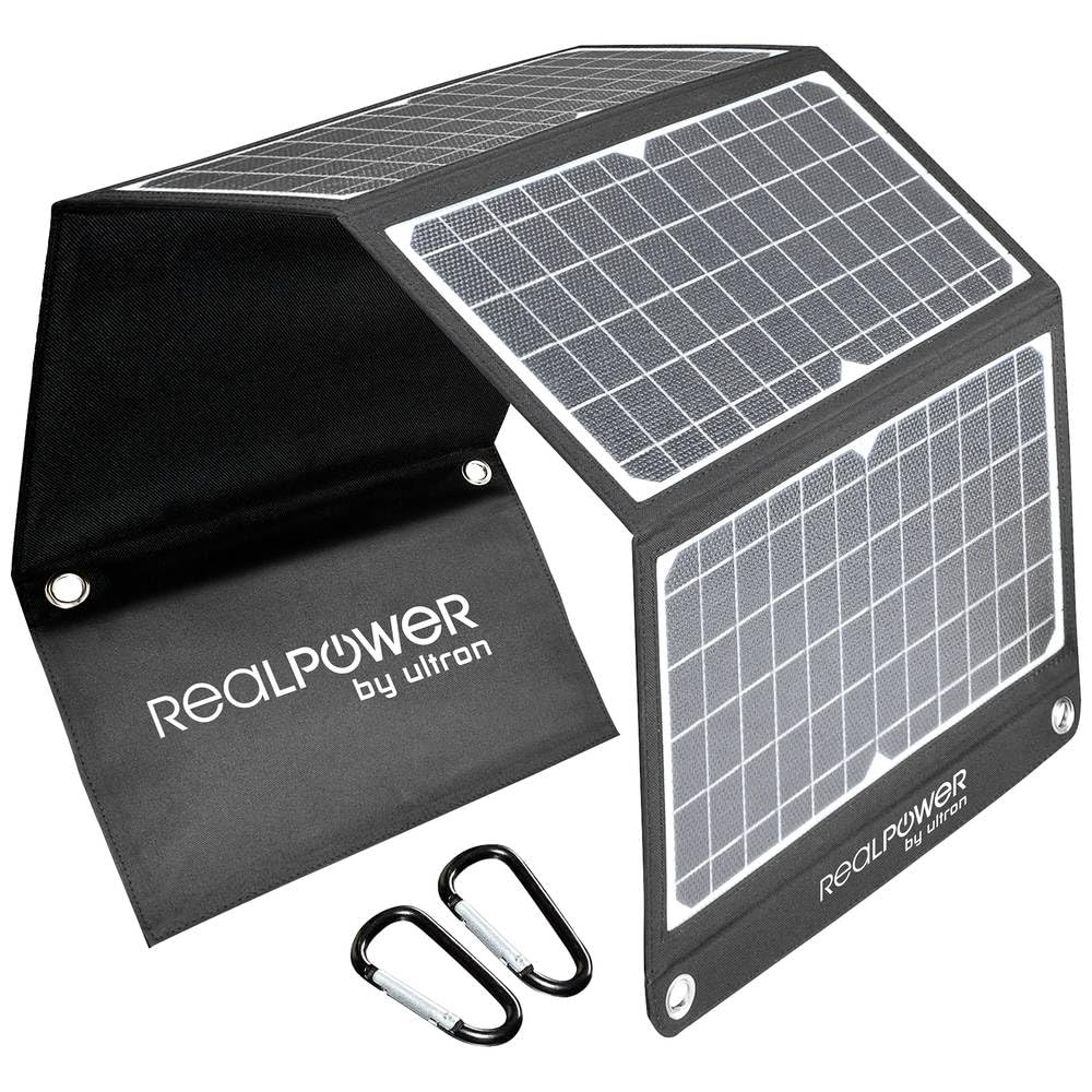 RealPower Solar Ladegerät 30W Faltbares Monokristalline Solarpanel mit USB Anschluss QC 3.0, ETFE wa