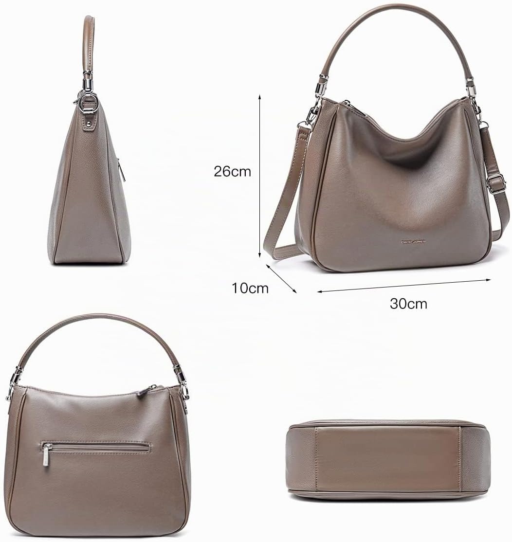 David Jones - Damen Schultertasche Hobo - Frau Umhängetasche PU Leder - Handtasche Top Griff Lange H
