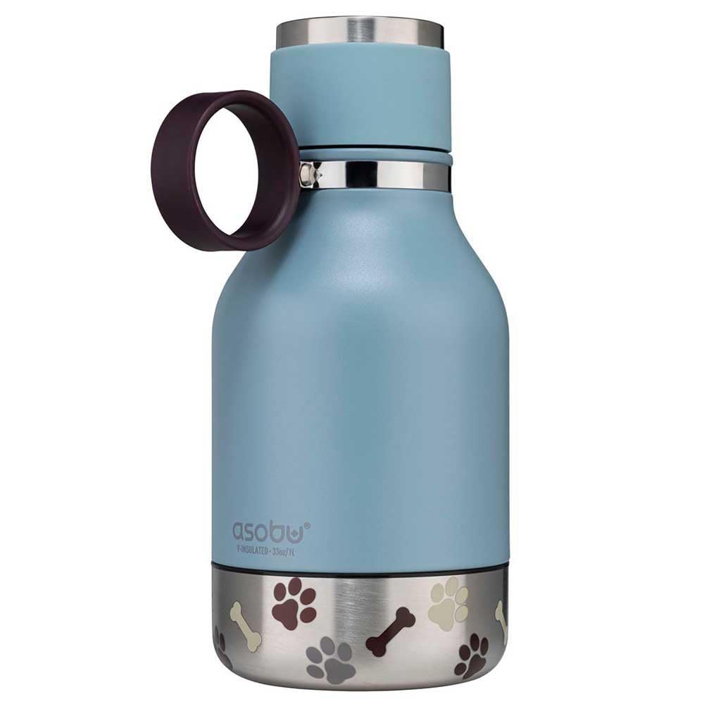 Asobu Hundenapf für Haustiere, mit isolierter Edelstahl-Wasserflasche für unterwegs, 1 l, Blau Blue,