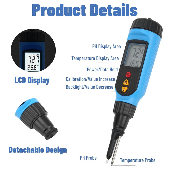 PH-Meter Digitaler PH Messgerät PH-Teststift 0-14 PH-Messbereich FüR Brot Fleisch Obst mit Tragetasc