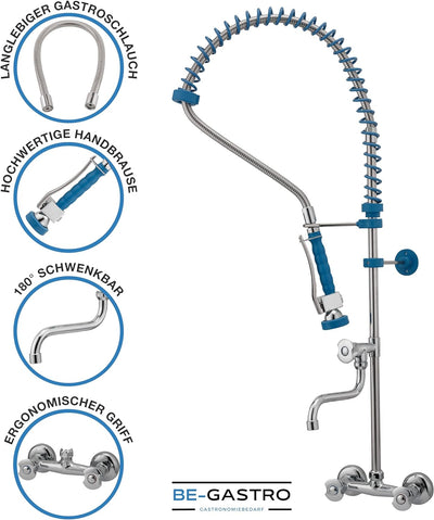 BE-GASTRO I Profi Gastro Geschirrbrause Zweiloch "Premium" Wandarmatur inkl. Wasserhahn, Mischbatter