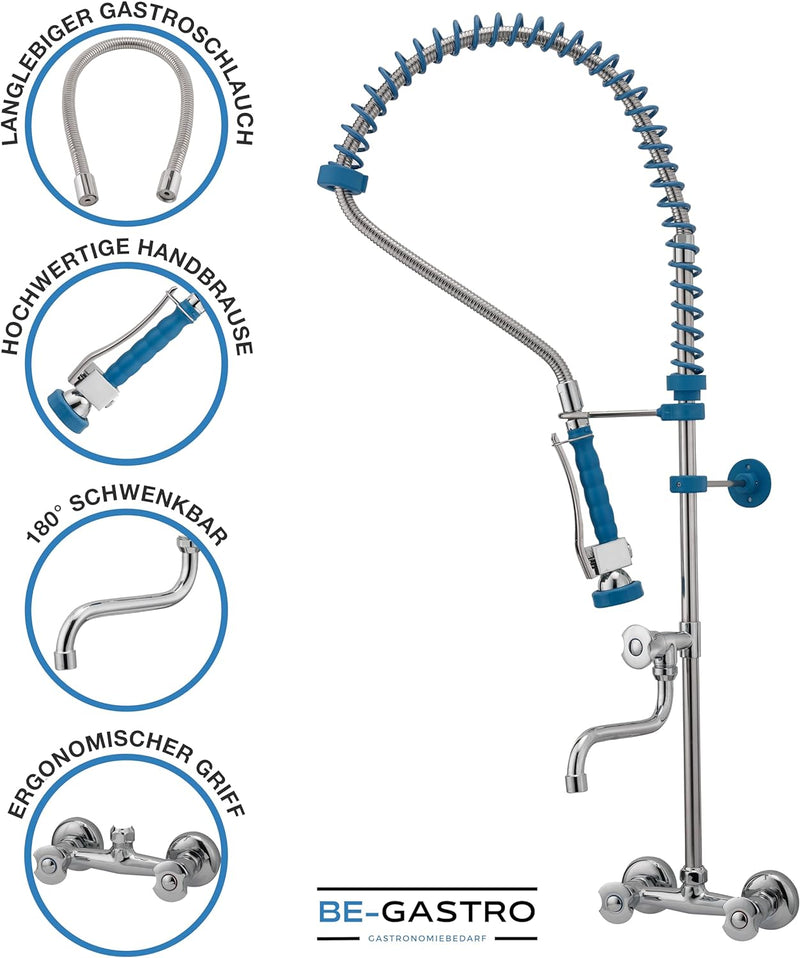 BE-GASTRO I Profi Gastro Geschirrbrause Zweiloch "Premium" Wandarmatur inkl. Wasserhahn, Mischbatter