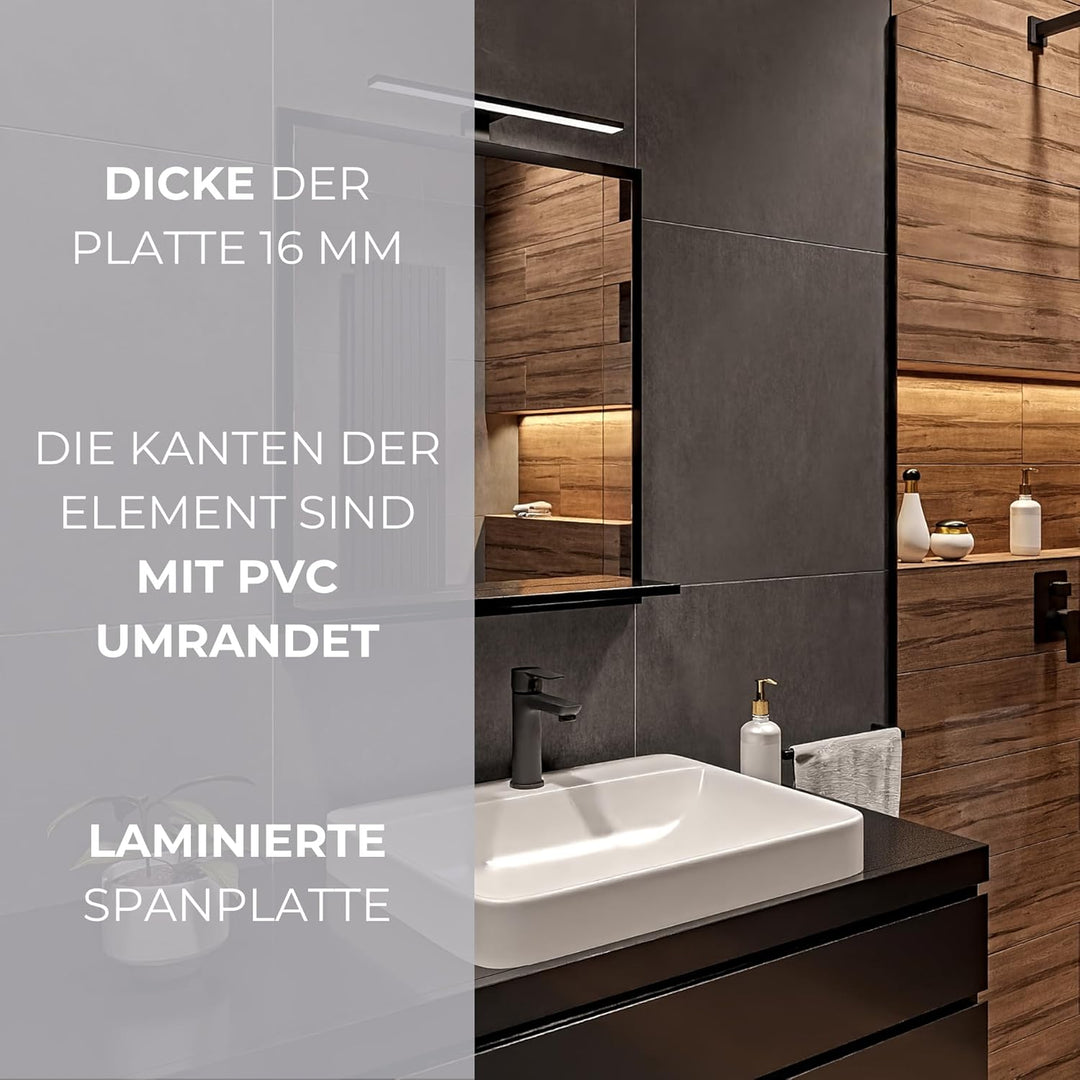 Badspiegel Schwarz mit Beleuchtung 60x70 cm Badezimmerspiegel Wandspiegel mit Ablage LED-Spiegel Neu