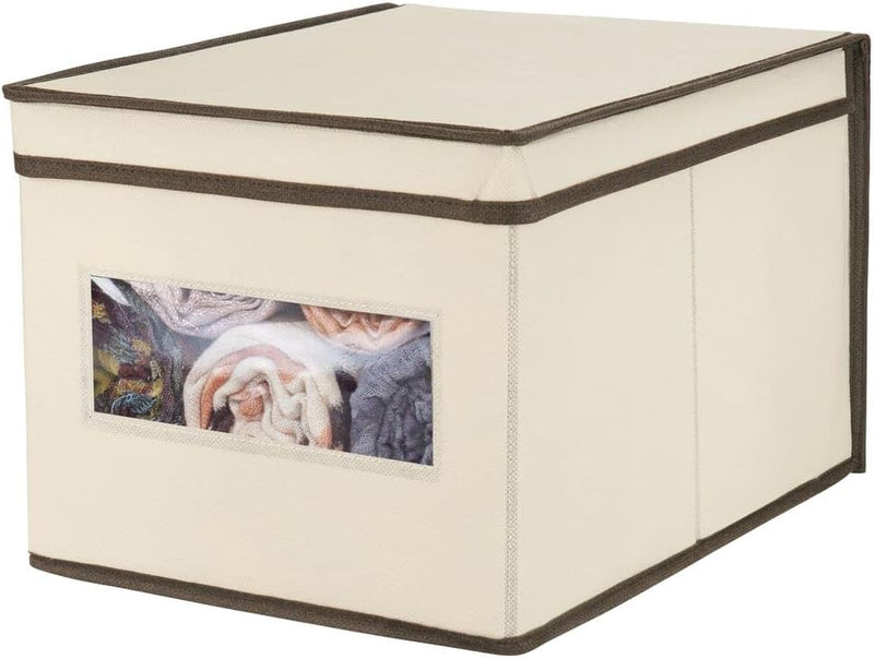 mDesign 6er-Set Stoffbox – praktische Aufbewahrungsbox mit Deckel und Sichtfenster für Schlaf-, Wohn