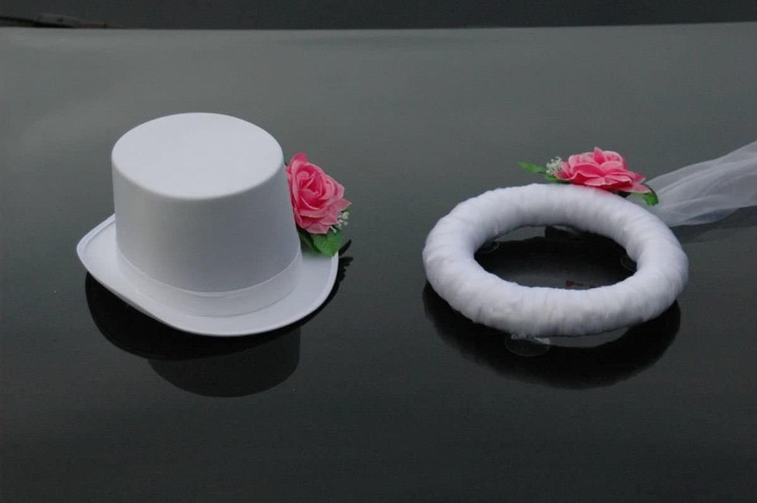 Schleier UND Hut Autoschmuck Rose Car Dekoration Hochzeit Wedding ®Auto-schmuck (Rosa/Weiss) Rosa /