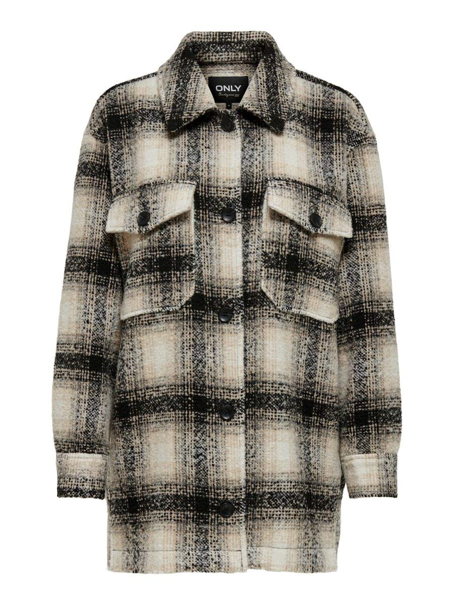 ONLY Female Lange Hemdjacke ONLALLISON Lange Hemdjacke XS Pumice Stone/Checks:black, XS Pumice Stone