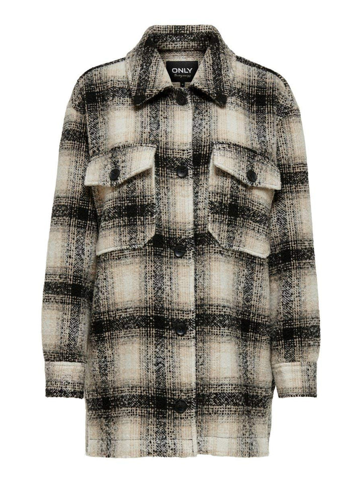 ONLY Female Lange Hemdjacke ONLALLISON Lange Hemdjacke XS Pumice Stone/Checks:black, XS Pumice Stone