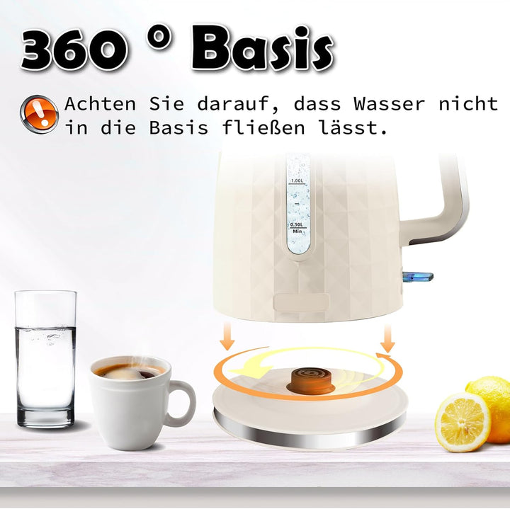 1.7L Wasserkocher, Schnellkochender 1850W Heisswasserkessel, Elektrischer Teekocher für kochendes Wa