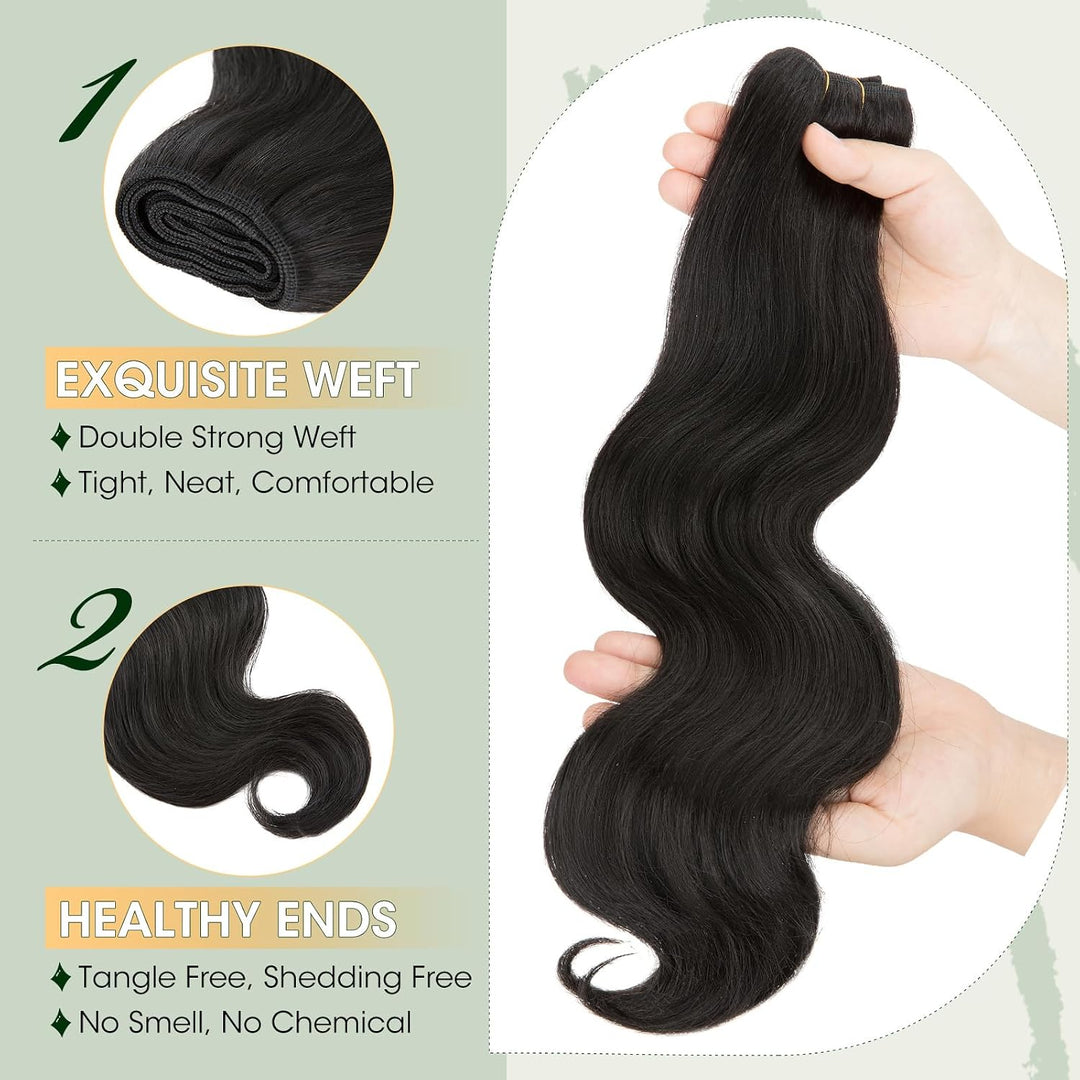 Elailite Haartressen Echthaar Schwarz Sew in Bündel Hair Extensions Tressen Haarverlängerungen Brasi