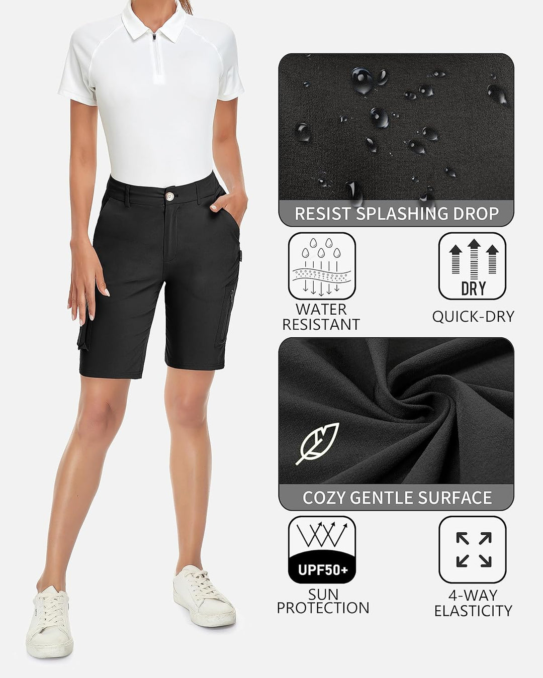Soneven Wanderhose Damen Kurz Cargoshorts Bermuda Shorts Sommer Outdoor Trekkinghose Leichte Schnell