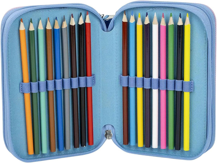 Federmäppchen 3-Fach – 44-teilig gefüllt – für Stitch Fan – mit Filzstiften, Buntstiften, Lineal – R