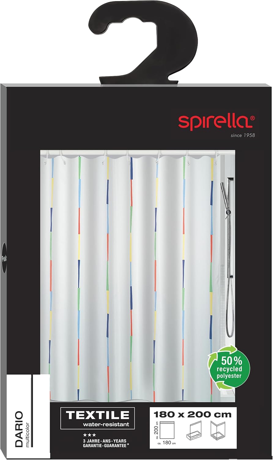 Spirella Anti-Schimmel Duschvorhang Dario Anti-Bakteriell, Waschbar, Wasserdicht Polyester 180x200cm