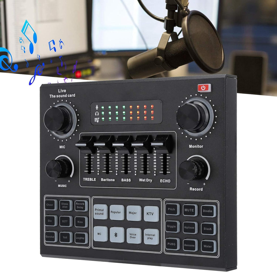 V9 Bluetooth Soundkarte, Stereo Audio Mixer, Externe Sound Mixer, Universal Broadcast Voice Changer,