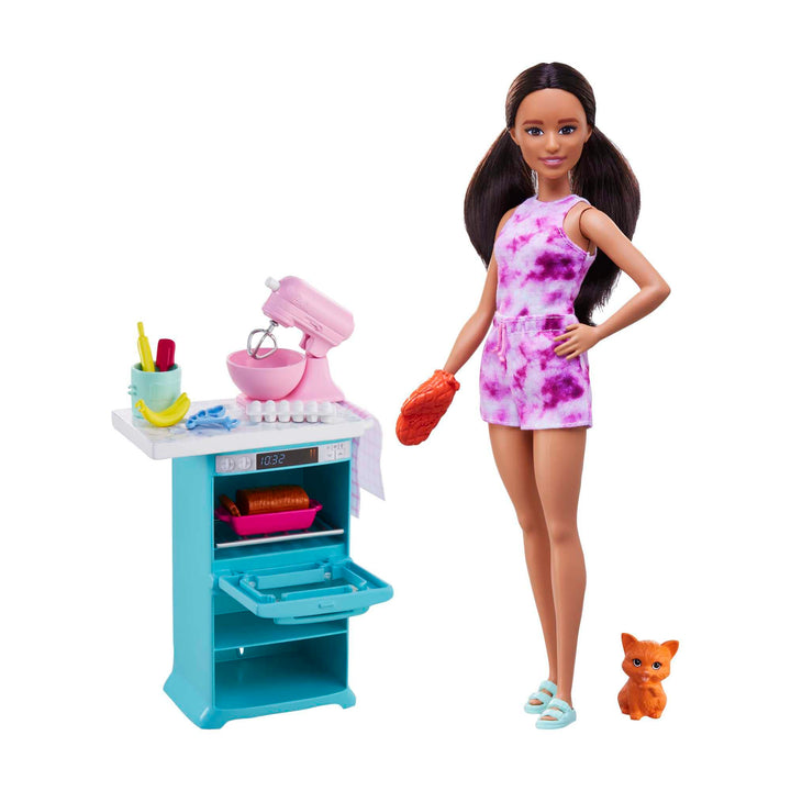 Barbie-Küchenspielzeug, gewellten braunen Haaren, Accessoires, Backspielzeug, Kätzchen, inkl. 1 Pupp