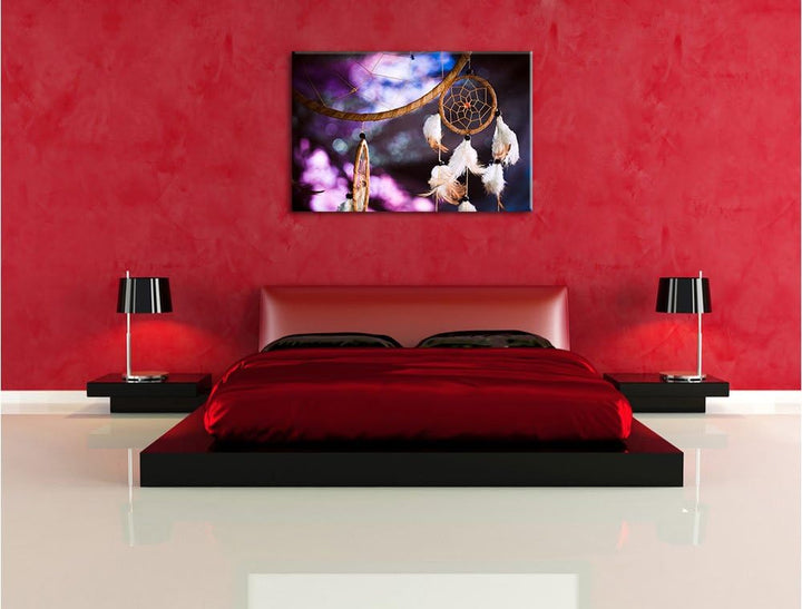 Pixxprint Traumfänger mit lilanem Hintergrund, Format: 100x70 auf Leinwand, 100x70