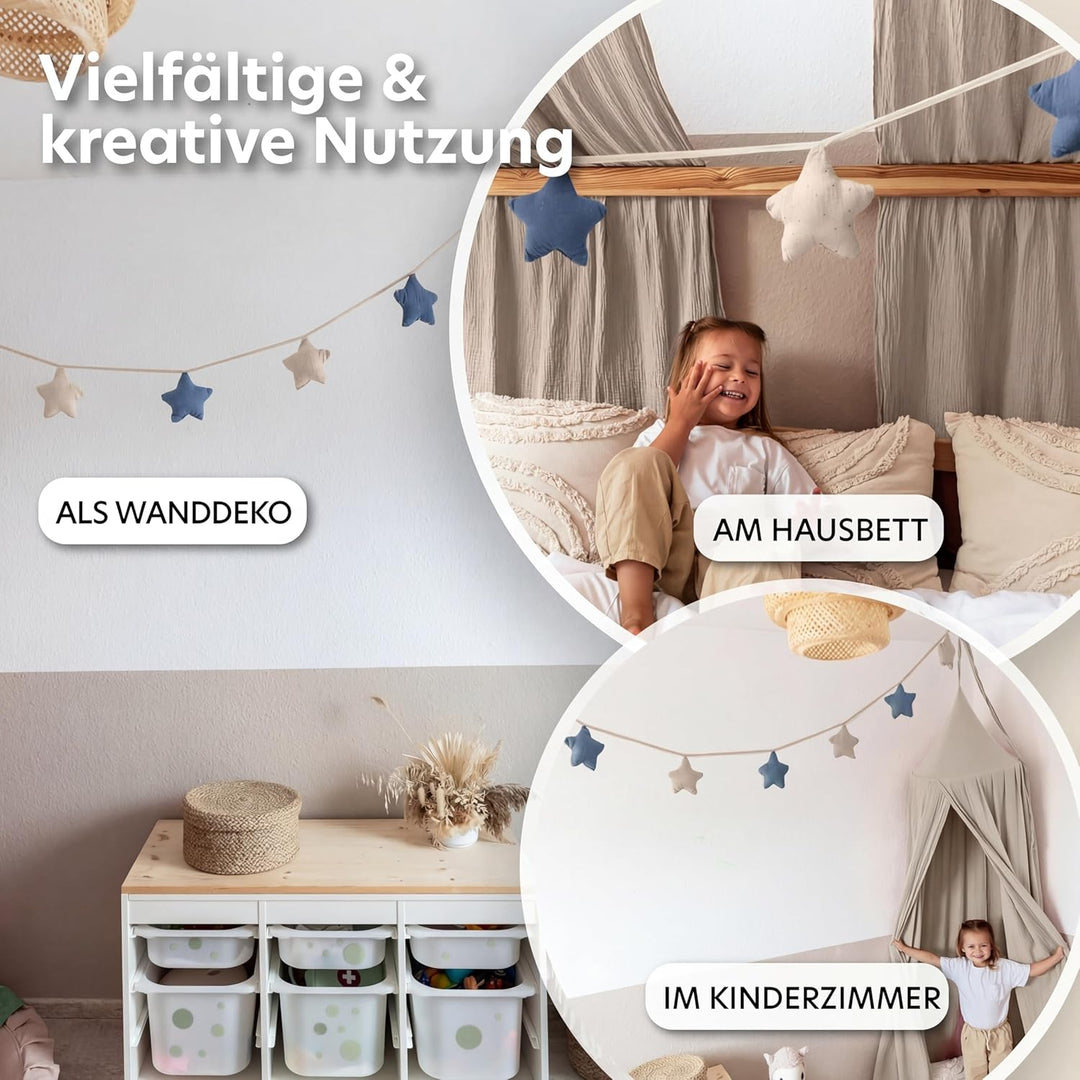 LILIMAUS Wimpelkette Stoff [mit Goldapplikation in 12 Farben] Wimpelkette Kinderzimmer - 100% Baumwo