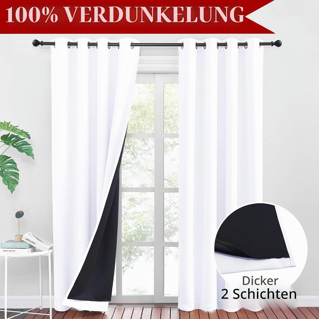 PONY DANCE Vorhang Weiss Blickdicht Ösenschal 2er Set H 245 x B 140 cm Lichtundurchlässige Gardinen