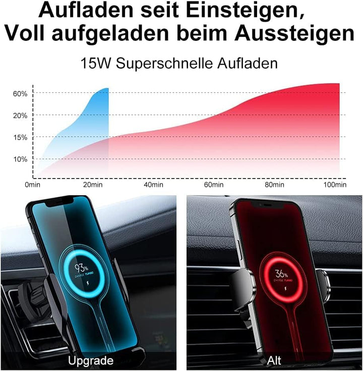AmazeFan Kabelloses Autoladegerät 15W Qi-Ladegerät Schnellladegerät Touchscreen für iPhone Samsung H