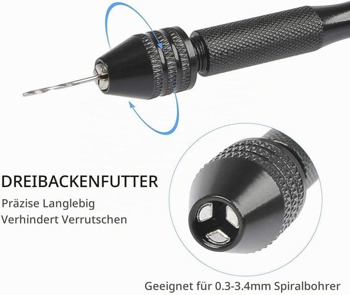 DODUOS Handbohrer Set mit 25 Stück Spiralbohrer Bits, 10 Stück PCB Mini Bohrer, 1 Stück Schraubstock
