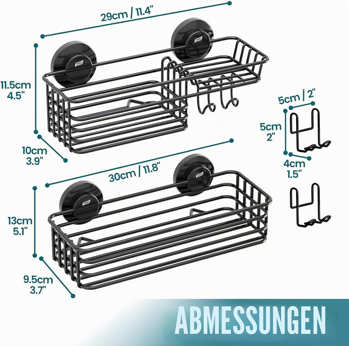 TAILI Dusch-Caddy, Saugnapf, 2 Stück, mit Haken und Seifenhalter, robuster Dusch-Organizer für Badez