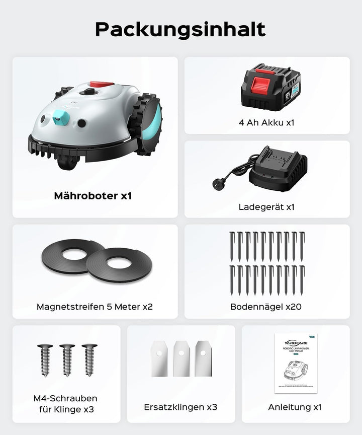 YARDCARE V100 Mähroboter ohne Begrenzungskabel, bis zu 150m² | Vision Navigation, Einfache Installat