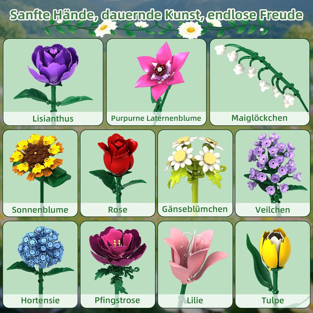 kiothdre Botanicals Blumenstrauss - Blumen Bauset für Erwachsene, Flowers Kollektion Bauklötze Pflan