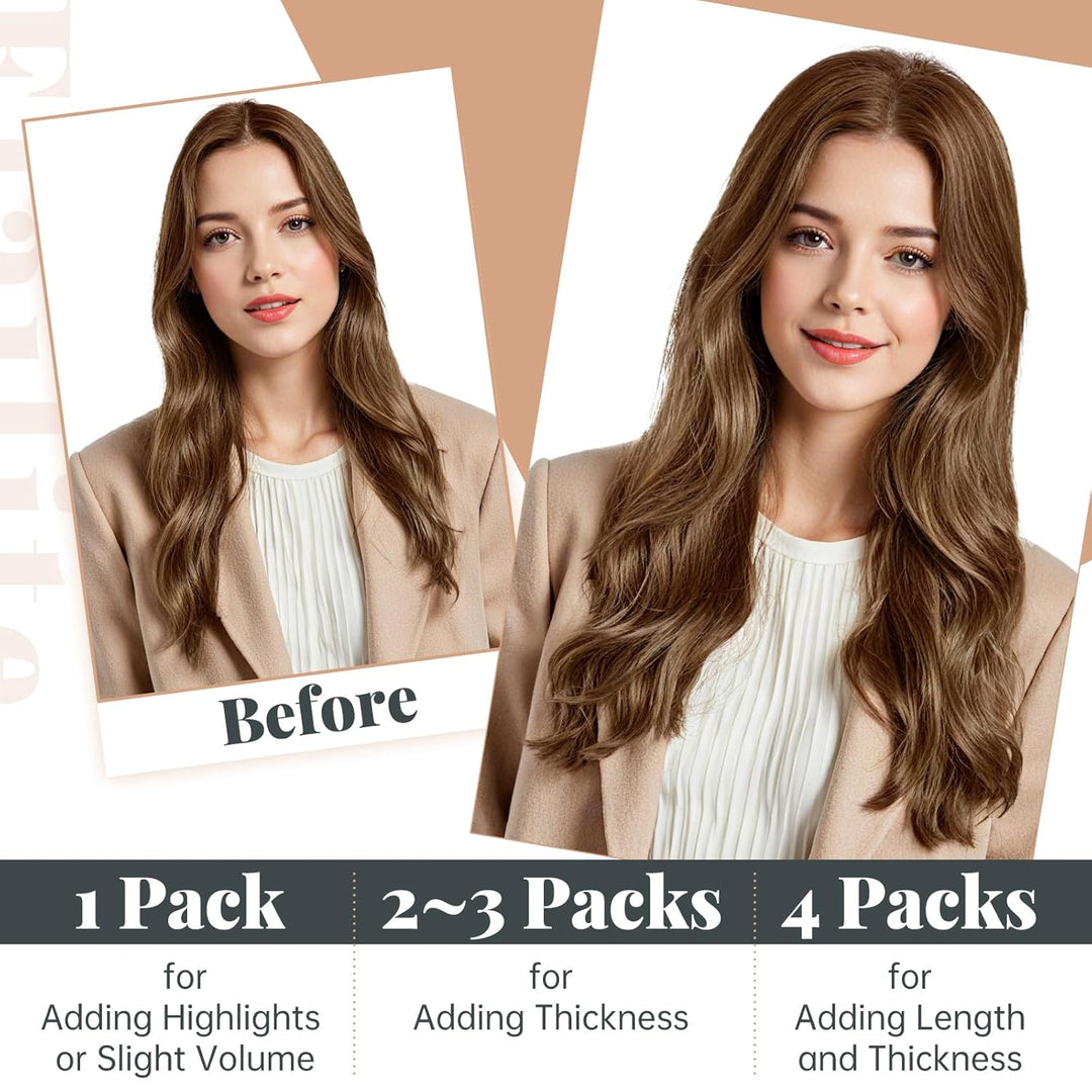 Elailite Echthaar Extensions Tape in #6 Mittelbraun 20 stück Invisible Kleber Haarverlängerung Klebe