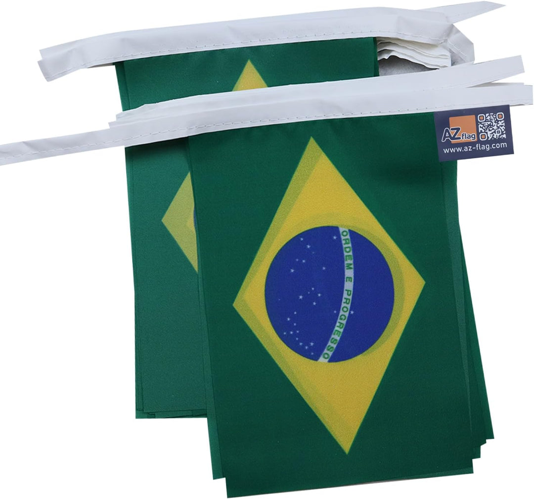 AZ FLAG FAHNENKETTE BRASILIEN 12 Meter mit 20 flaggen 45x30cm- BRASILIANISCHE Girlande Flaggenkette