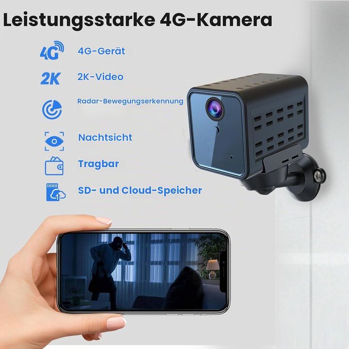 javiscam Mini Kamera,Kamera Überwachung aussen,4G Überwachungskamera, 2K Akku Überwachung Innen,Live