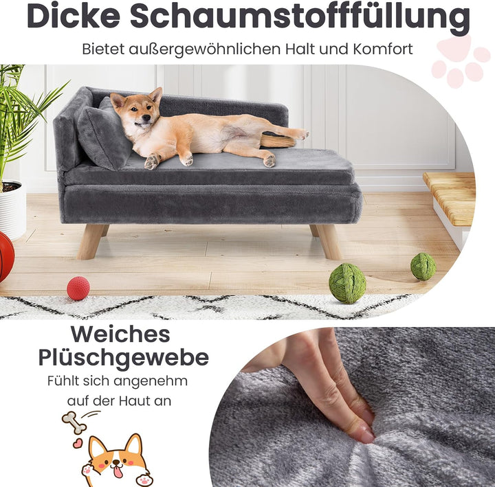 COSTWAY Katzensofa Luxus, Katzenbett erhöht, bis 50 kg, Katzencouch mit 2 Kissens, Rückenlehne &amp; Hol