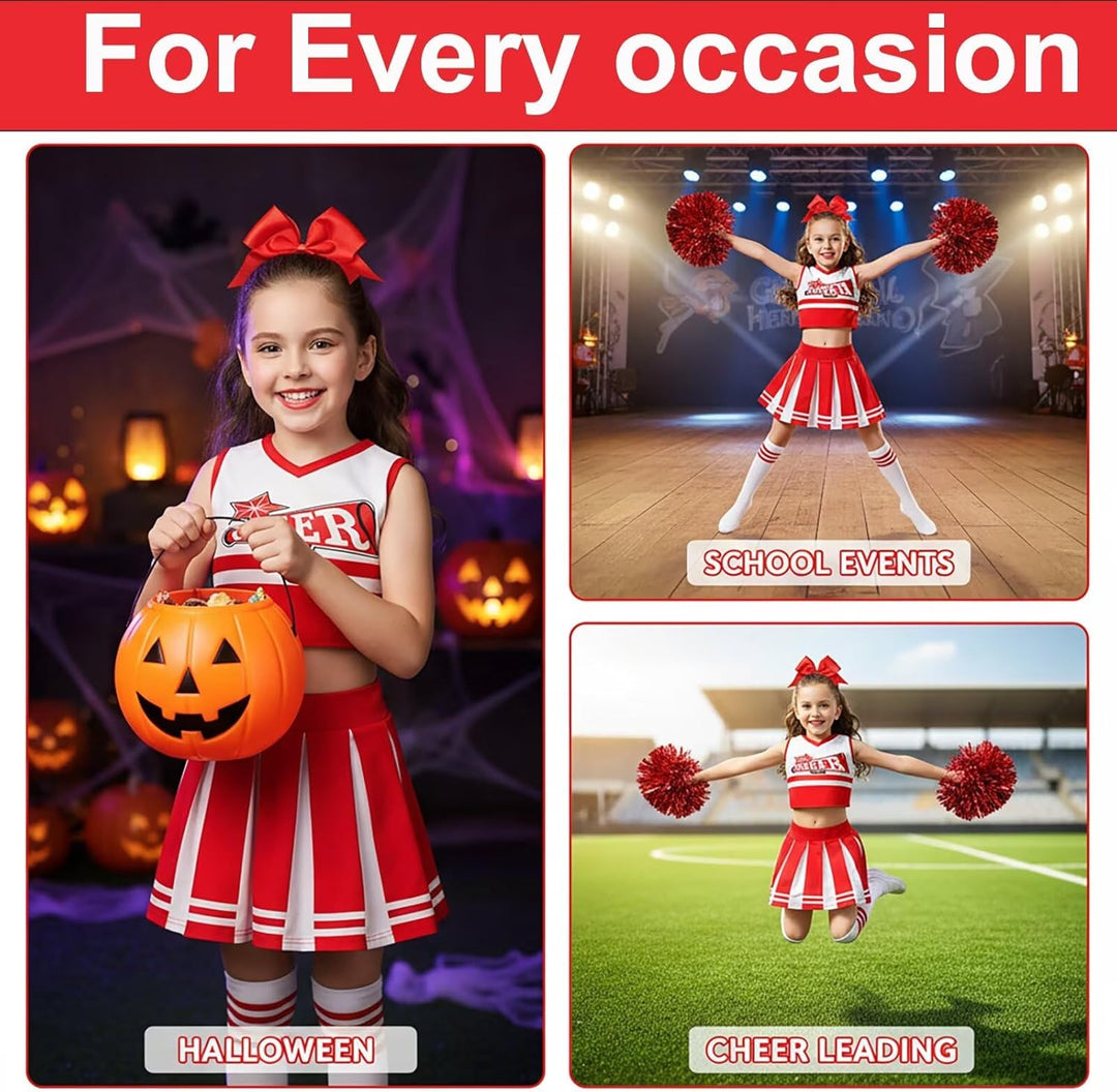 Kostüm Pompom Karneval Mädchen Kostüm Cheerleader Mädchen mit Haarspange Schleife Majorette Stick Po