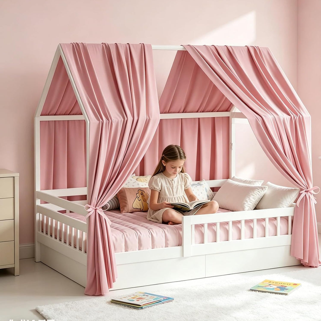 2 Stück Hausbett Himmel 67 x 270 cm Weich und Atmungsaktiv Baldachin Kinderzimmer Deko Betthimmel Ha