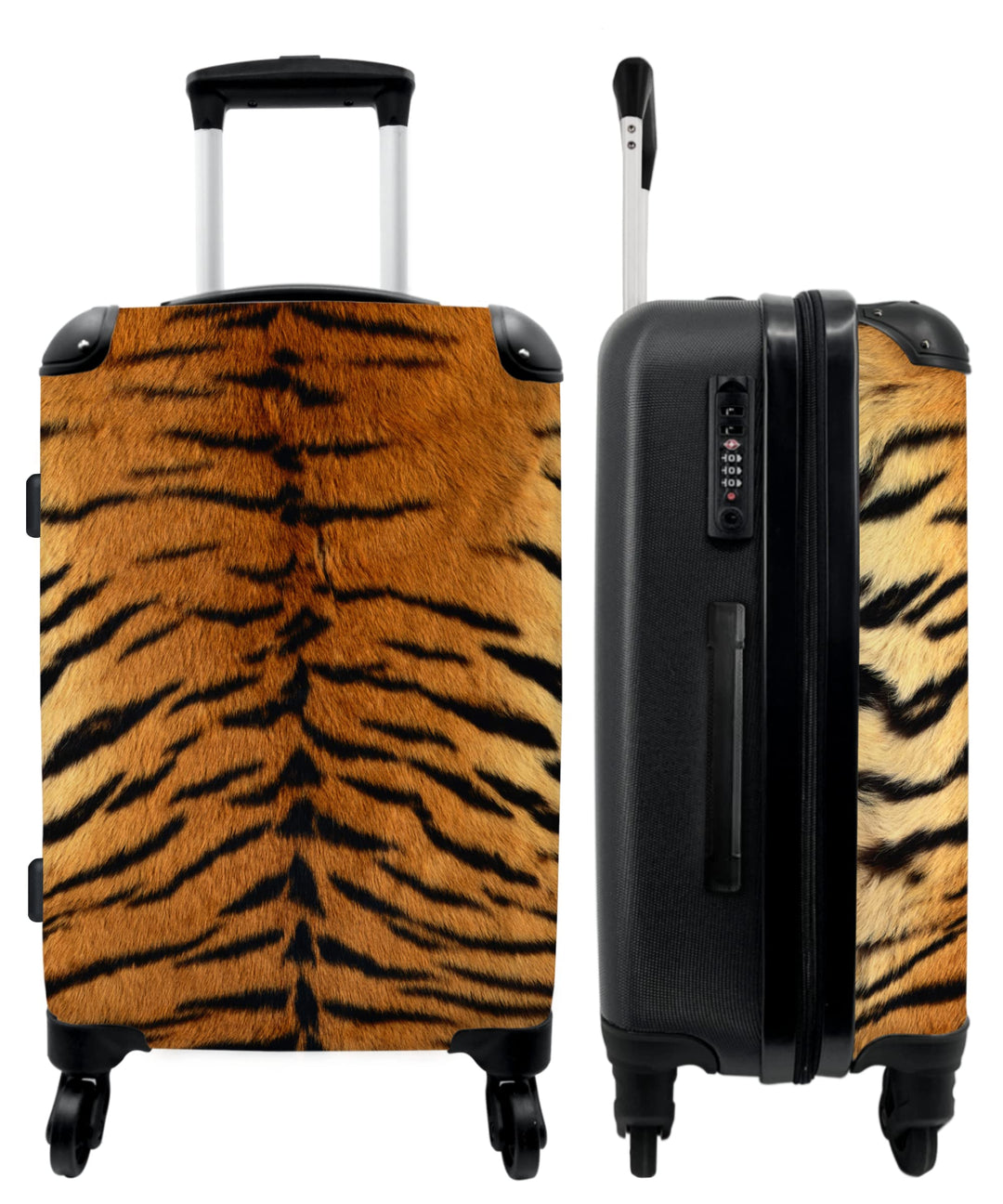 NoBoringSuitcases.com® Koffer gross Trolley Rollkoffer Reisekoffer mit 4 Rollen Fotokoffer - Tiger -