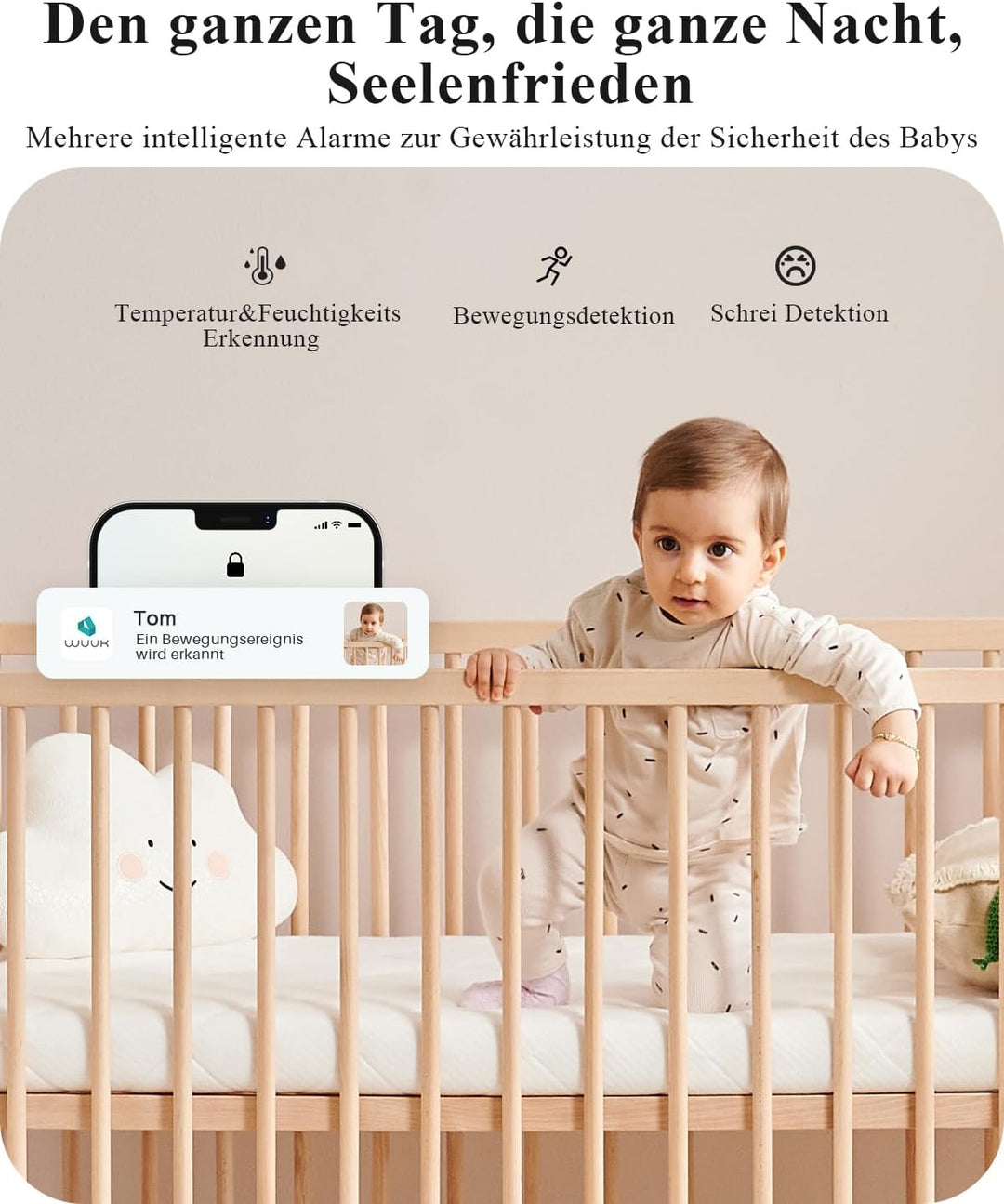 WUUK 2K/3MP Babyphone mit Kamera, 5.5 Zoll Display mit 360° PTZ Baby Monitor, 135° Weiter Blickwinke