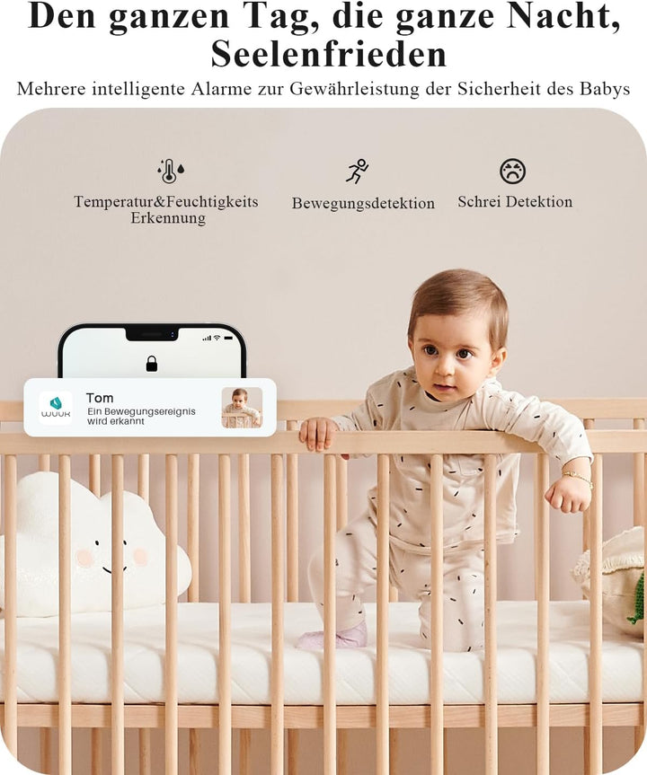 WUUK 2K/3MP Babyphone mit Kamera, 5.5 Zoll Display mit 360° PTZ Baby Monitor, 135° Weiter Blickwinke