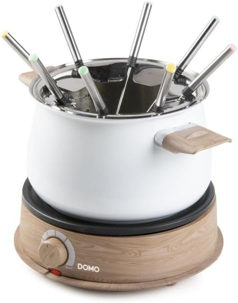 DOMO DO736F Fondue 1500 W Kontrollleuchte, 8 Fonduegabeln Holz, Weiss