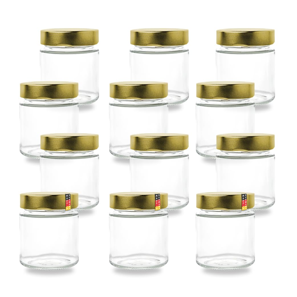 Flaschenbauer - 12er Set Gewürzgläser Set 212ml - TO 66 Deep Mündung, Goldenen Deckel - Ideal für Ge